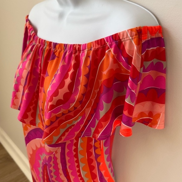 Trina Turk Off Shoulder Paisley Sleeveless Dress Stretch Tropical Boho Vacay S - Picture 3 of 7
